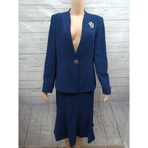 Night Studio Size 10 Navyblue Embellished Lined 2 Pc Skirt Church Suit